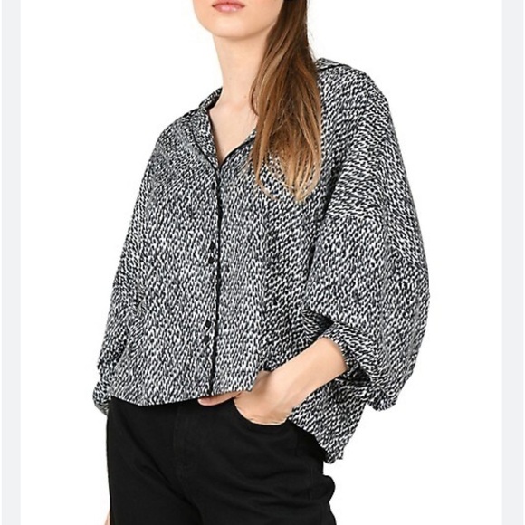 Molly Bracken Tops - Lili Sidonio Printed Pajama Top Blouse Black White Small Oversized Heart Print